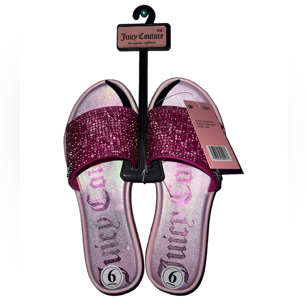 ‼️SOLD‼️ Juicy Couture Women’s Sz 6 Pink Rhinestone Bling Slides Slip-On Sandals